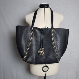 BCBG Large Reversible Tote Bag Pebbled Faux Leather Double Strap Black